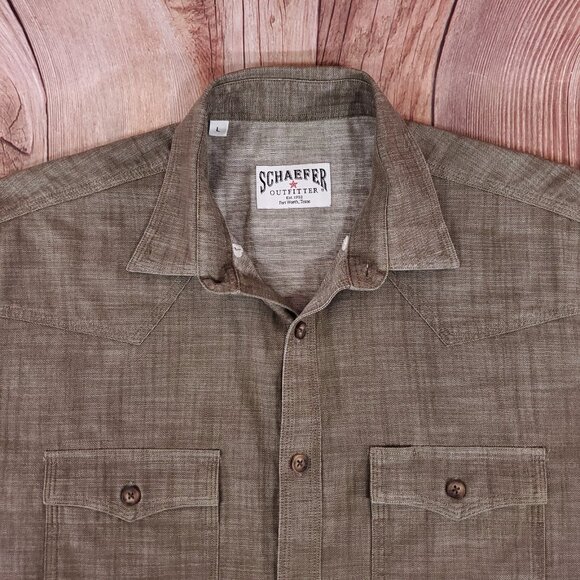 Schaefer Outfitter Mens Large Button Down LS Western Shirt Cowboy Khaki 7070 - Picture 3 of 12